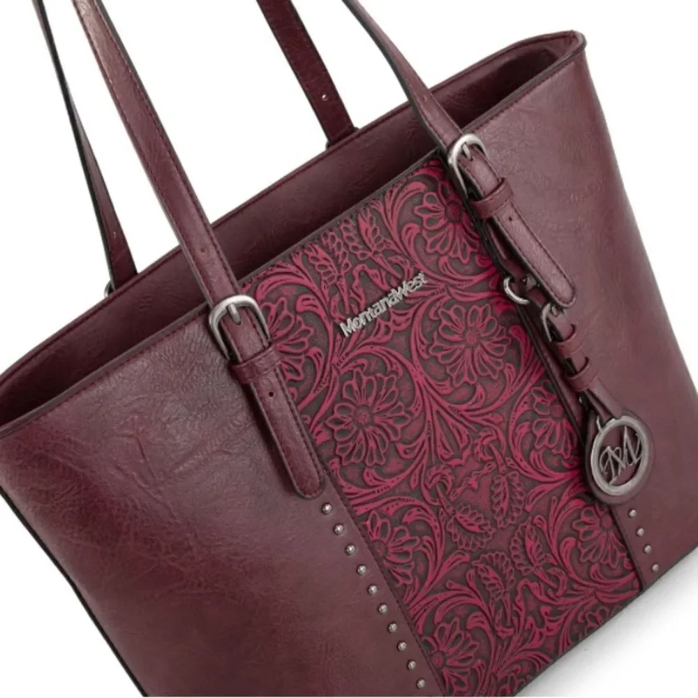 Montana West Tote Bag. A Embossed Collection Purse 2Pcs Set